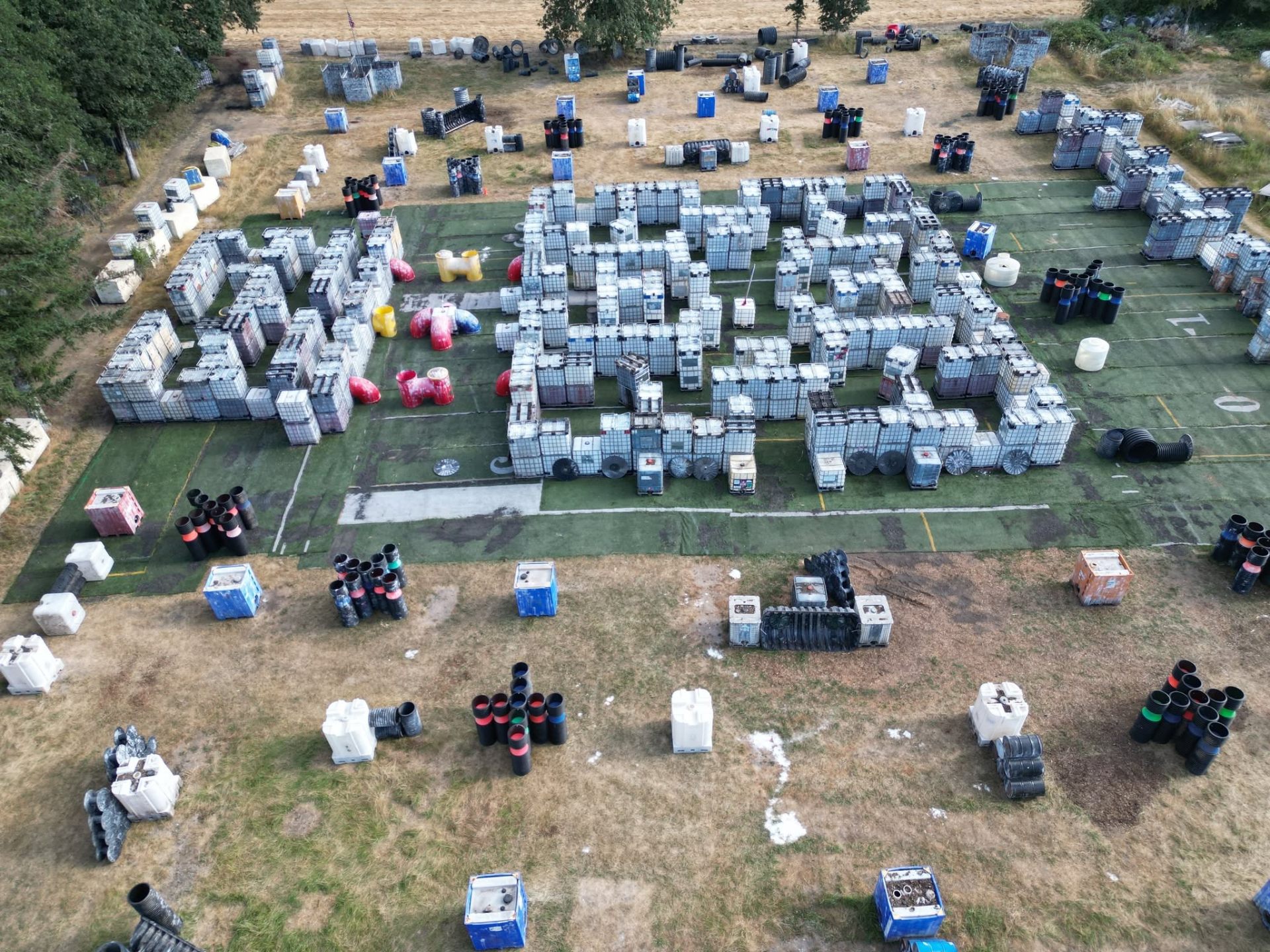 Aerial view of The Swamp airsoft and paintball field